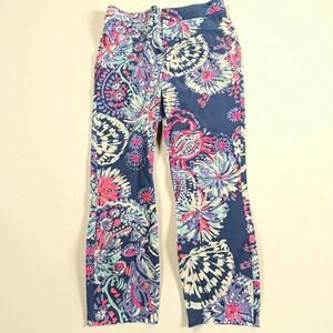 Women's Lilly Pulitzer Keliani Pants‎ 8 Deep Indigo Gypsea Blue Floral Stretch